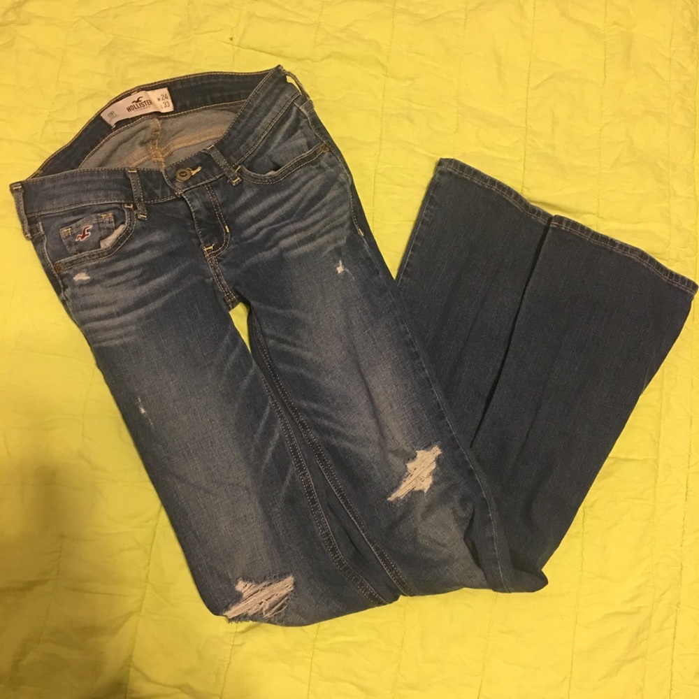 Distressed hollister bootcut jeans